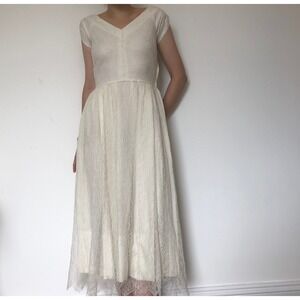 Handmade Wedding Dress Women Small Ivory Excellent 1930s Silk Lace Antique Gown